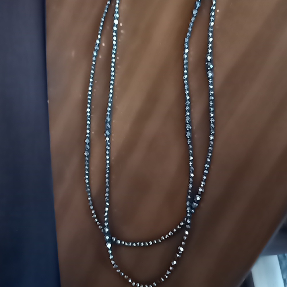 Elegant Sterling Silver 925 Black Onyx Faceted Stones Long Necklace 56 in. - Picture 4 of 5